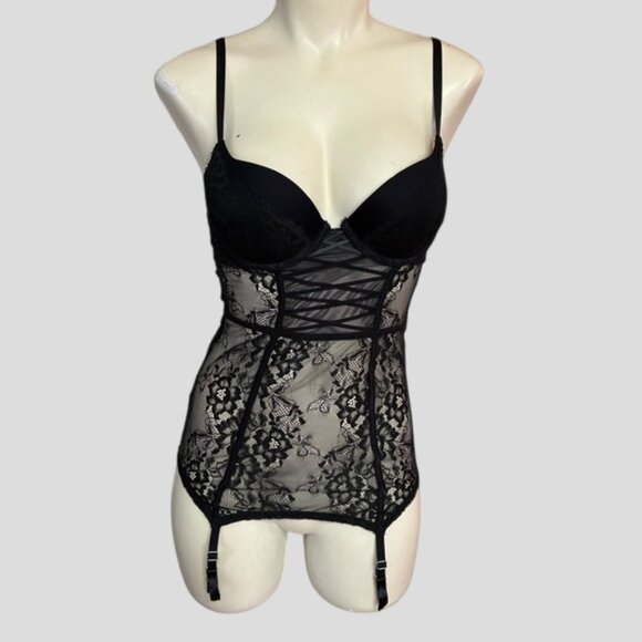 NWT La Senza Black Lace Corset Bustier Lingerie - Picture 1 of 9